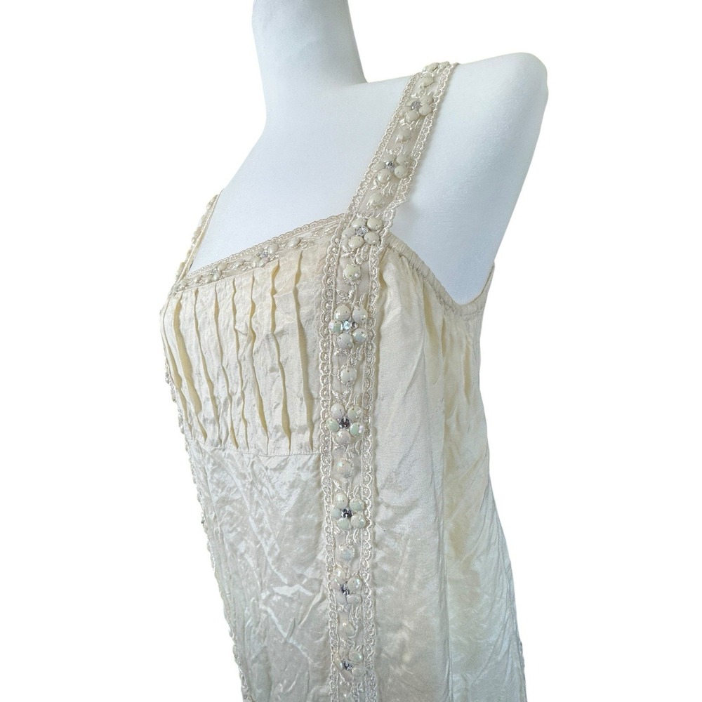 River Island Beaded Lace‎ Slip Dress Tunic 12/38 Ivory Boho Cottagecore Y2K